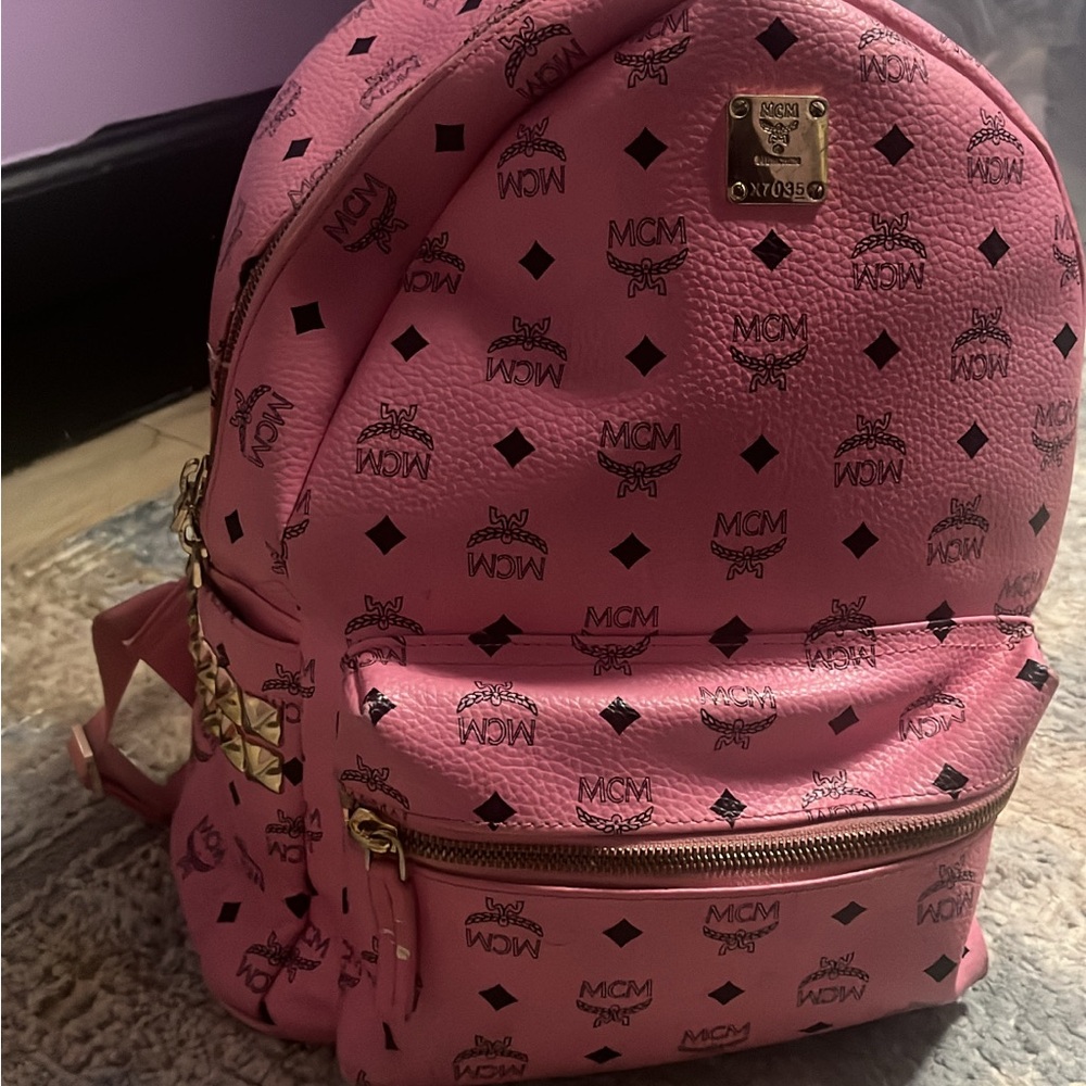 MCM Pink Backpack with Gold Accents